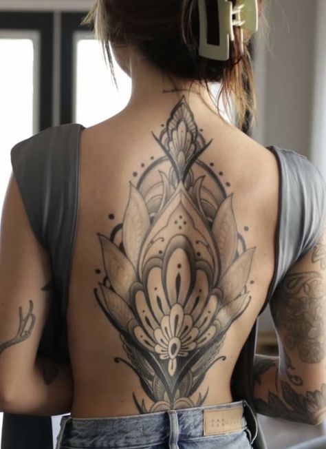 Ladies Full Back Tattoo, Whole Back Tattoos For Women, Full Women Back Tattoos, Cool Back Tattoos For Women Unique, Large Back Piece Tattoo Women, Boho Back Tattoo Women, Bohemian Back Tattoo, Women’s Tattoo Back Piece, Center Of Back Tattoo Women