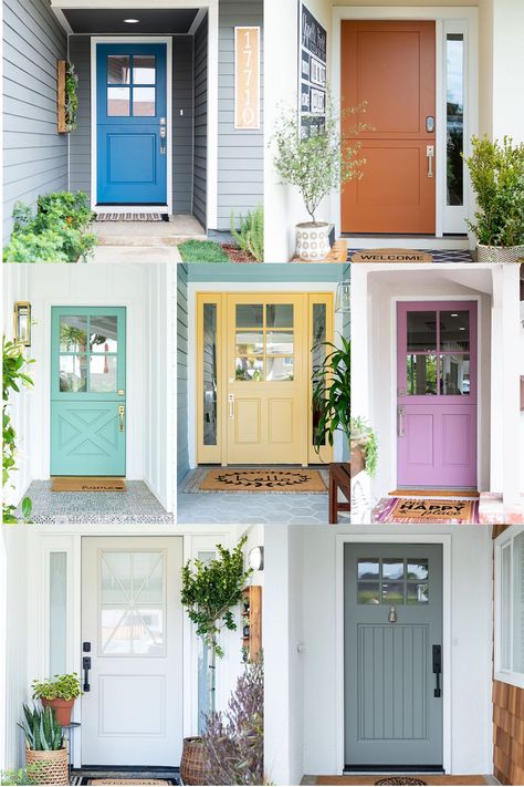 I'm all about the big curb appeal with it comes to the outside of a home! Read to see my ultimate 7 favorite front door paint colors! Colorful Exterior Doors, Home Door Colors, White House Curb Appeal, Door Ideas For Home, Best Front Door Paint Colors, Best Front Door Paint, Front Door Colours, Door Painting Ideas, Kitchen Cabinet Paint Colors