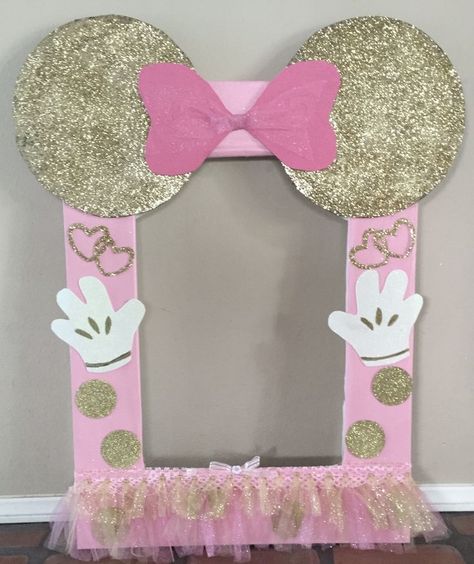 Minnie Mouse Pink And Gold Backdrop, Minnie Mouse Birthday Party Ideas 1st Pink Gold, Pink And Gold Minnie Mouse Party Ideas, Baby Shower Minnie Mouse Bebe, Minnie Mouse Photo Frame, Minnie Mouse Photo Booth, Mini Ears, Minnie Baby Shower, Minnie Mouse Birthday Theme