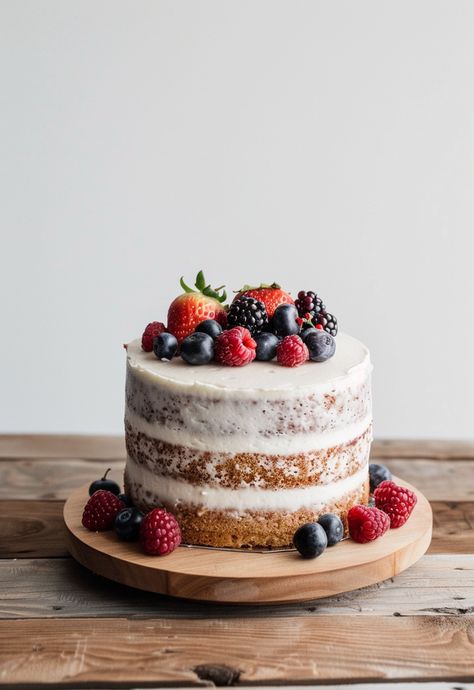 Learn How to Cook Naked Cake Recipe For Free | Recipes You'll Love, Made Easy! Naked Christmas Cake, Cute Minimalist Cake, Naked Cake With Fruit, Naked Cake Ideas, Naked Cake With Berries, Naked Cake Birthday, Naked Birthday Cake, Cake For Beginners, Cake Buttercream Frosting