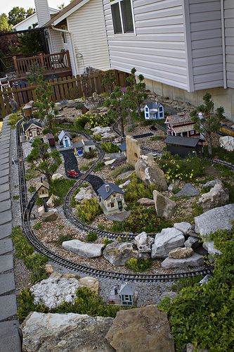 Outdoor Train Garden, Large Fairy Garden, Garden Trains, Indoor Fairy Gardens, Garden Railroad, Garden Railway, Herb Garden Design, Fairy Garden Designs, Fairy Garden Crafts