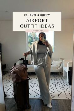 Comfy Travel Outfit Winter Road Trips, Winter Airport Outfit Travel Style Chic, Outfit Ideas For Airport, Comfy Travel Outfit Winter, Cute Comfy Airport Outfits, Airport Aesthetic Outfit, Aesthetic Airport Outfits, Winter Airport Outfit, Trendy Airport Outfits