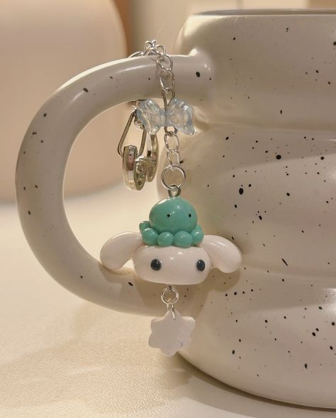 Cinnamoroll keychains!! #claypottery #beadjewlery #beadjewellery #ceramics #claysculptures #diykeychains #sculpeyclay #sculpey #miffy #sanrio #cinnamoroll Cinnamoroll Polymer Clay, Clay Charms Sanrio, Cinnamoroll Keychains, Clay Ideas Useful, Cinnamoroll Clay, Cute Polymer Clay Ideas, Miffy Clay, Sanrio Clay, Cinnamoroll Keychain