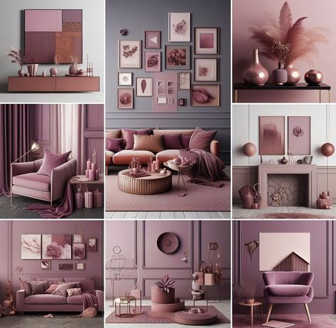 Mauve Color - Color Meanings, All 40 Shades and Much More Mauve Apartment Decor, Gray And Mauve Living Room, Mauve Interior Design, Mauve Accent Wall Bedroom, Mauve Office Ideas, Mauve Wall Color, Mauve Office, Mauve Room, Mauve Decor