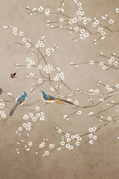 Chinoiserie Cherry Blossom Wallpaper, Glass Door Wardrobe, Fleurs Art Nouveau, Cherry Blossom Wall Art, Chinese Prints, Chinoiserie Art, Chinoiserie Wallpaper, Static Cling, Window Film