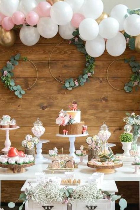 Don't miss this wonderful enchanted forest 1st birthday party! The dessert table is so pretty! See more party ideas and share yours at CatchMyParty.com #catchmyparty #partyideas #forest #woodland #woodlandparty #girl1stbirthdayparty Forest Birthday Party Ideas, Enchanted Forest Birthday Party, Enchanted Forest Birthday, Forest Birthday Party, Enchanted Forest Party, Fairy Garden Birthday Party, Rustic Birthday, Forest Birthday, Woodland Birthday Party