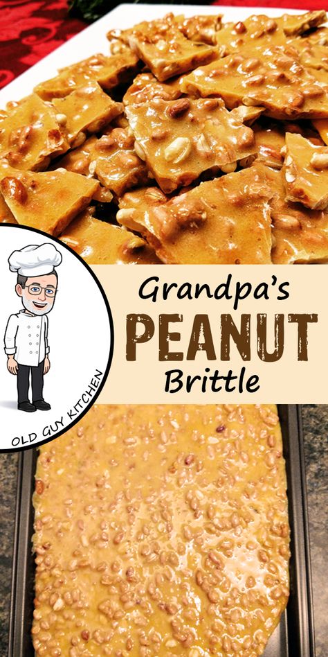 This is a classic old fashioned candy recipe.  Just 4 ingredients, but absolutely delicious.  First appearing in American cookbooks in the early 1800's, this is one recipe that has stood the test of time.  #candy, #oldschool, #vintage, #partyfood Grandmas Peanut Brittle, Old Fashion Peanut Brittle, Easy Sellable Desserts, Old Fashioned Appetizers, Fluffy Peanut Brittle, Peanut Brittle Recipe Old Fashioned, Peanut Brittle Recipe Easy, Soft Peanut Brittle Recipe, Soft Peanut Brittle