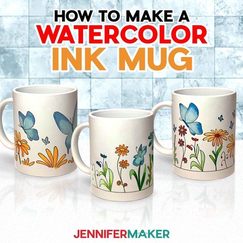 Watercolor Ink Mug With A Cricut Pen: Color Your Coffee Mugs - Jennifer Maker Dollar Tree Cricut, Quick Diy Gifts, Jennifer Maker, Heart Rainbow, Heat Resistant Gloves, Rainbow Card, Mug Press, Infusible Ink, Watercolor Ink