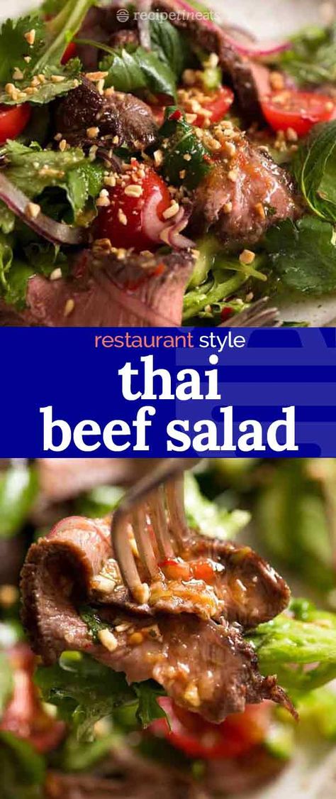 Not just another Thai Beef Salad….This is made with one little change to create a dressing from an award winning Thai restaurant, arguably one of the best in the world outside of Thailand! Thai Beef Salad Recipe, Thai Beef Salad, Thai Beef, Recipetin Eats, Beef Salad, Steak Salad, Thai Restaurant, Asian Cooking, Beef Dishes