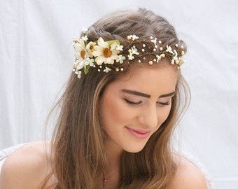 Daisy Flower Crown Wedding, Woodland Wedding Hair, Boho Wedding Crown, Daisy Flower Crown, Bridal Hair Wreath, Floral Hair Vine, Bridal Floral Crown, Boho Flower Crown, Wedding Hair Wreath