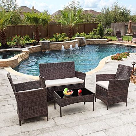 Chairs With Coffee Table, Dream Backyard Pool, Outdoor Furniture Patio, Family Pool, Rattan Chairs, Backyard Lawn, Outdoor Wicker Furniture, Outdoor Patio Furniture Sets, Balcony Furniture