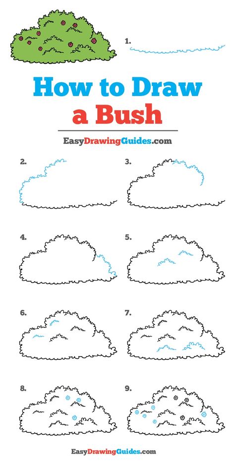 Learn How to Draw a Bush: Easy Step-by-Step Drawing Tutorial for Kids and Beginners. #Bush #DrawingTutorial #EasyDrawing See the full tutorial at https://easydrawingguides.com/how-to-draw-a-bush/. Bush Drawing, Easy Drawing Tutorial, Drawing Hair, Drawing Tutorials For Kids, Basic Drawing, Drawing Tutorial Easy, Nature Drawing, Drawing Lessons, Simple Doodles