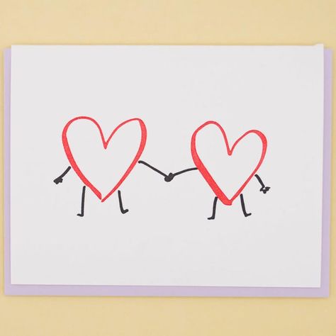 Hearts Holding Hands Card Hearts Holding Hands Tattoo, Valentines Card Painting, Cute Things To Draw For Your Boyfriend Creative, Cute Simple Card Ideas, Hand Drawn Cards Ideas, Letters Of Love Cards For Kids, Love Letter Design Ideas Cards, Holding Hands Doodle, Hand In Hand Drawing