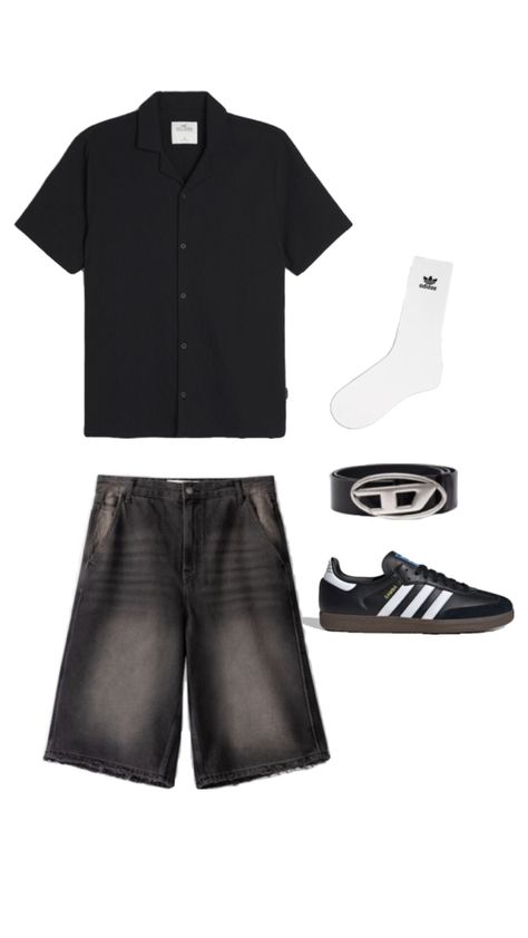 Black Shirt Outfits, Street Style Outfits Casual, Cool Girl Outfits, Samba Outfit, Black Men Fashion Casual, Mens Casual Outfits Summer, Streetwear Clothes, Outfits Streetwear, Street Style Outfits Men