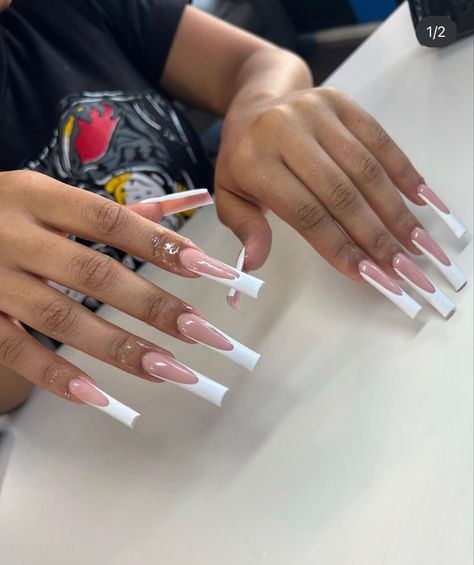 Long White French Tip Nails With Design, Long French Tip Nails Square, Long White French Tip Nails, Simple Long Acrylic Nails, Long Acrylic Nails French, Long White Acrylic Nails, Extra Long Acrylic Nails, French Tip Nails Long, Long French Tip Nails