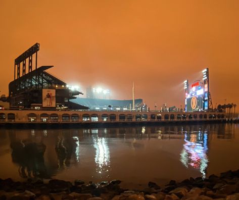 Orange Sky Over Oracle Park | Bleacher Report Rohan Core, Oracle Park, Park Aesthetic, Bleacher Report, Orange Sky, Sf Giants, Parking Design, City View, This Morning