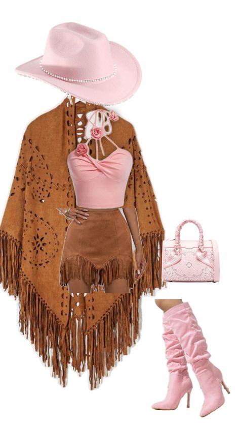 This help girls to get in idea of outfit for a Cowgirl event Pink Cowgirl Outfit, Cowgirl Outfit, Pink Cowgirl, Cowgirl Outfits, Pink