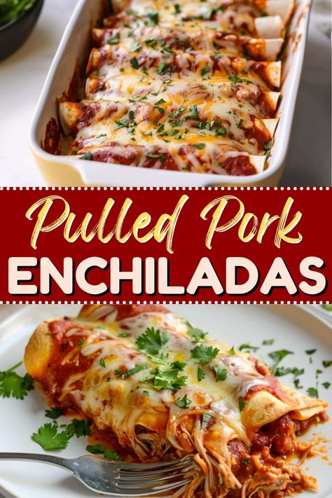 Treat the family to these delicious pulled pork enchiladas! They're smoky, savory, and packed with so much goodness. Insta Pot Recipes Easy, Pulled Pork Crock Pot Recipes Easy, Savory Pulled Pork, Recipe For Pulled Pork, Pulled Pork Dinner, Pulled Pork Enchiladas, Jackfruit Pulled Pork, Pork Enchiladas, Chef Gordon