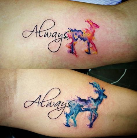 Doe Tattoo, Always Tattoo, Le Tattoo, Hp Tattoo, Cute Couple Tattoos, Couple Tattoos Unique, Couples Tattoo Designs, Harry Potter Tattoos, Matching Couple Tattoos