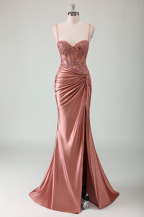 Pink Dresses Satin, Mermaid Birthday Dress For Women, Prom Dresses Euphoria Theme, Moana Prom Dress, Prom Dresses Red Carpet Theme, Long Prom Dresses Elegant, Tight Elegant Dresses, Prom Dress Shapes, Vintage Pink Prom Dress