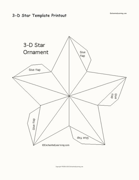 3-D Star Template Printout - Enchanted Learning Star Cutouts Template, Printable Star Templates, 3d Star Template, Paper Star Template, Printable Star, Star Template, Star Stencil, 3d Star, Paper Stars