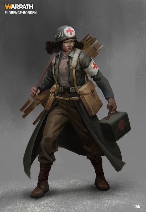 Combat Medic Outfit, Ww2 Soldier Uniform, Ww2 Character Design, Combat Medic Character Design, Medic Character Design, Ww2 Medic, Battle Medic, Surgeon Uniform, Medic Oc