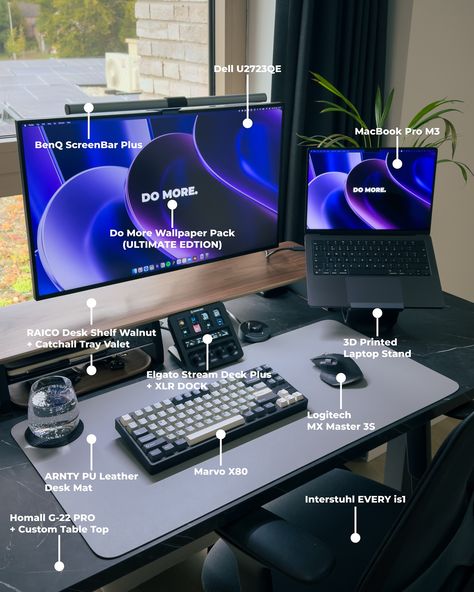 Macbook Air M2 Desk Setup, Minimalist Laptop Setup, Laptop Gaming Setup Ideas, Monitor And Laptop Setup, Developer Desk Setup, Desktop Set Up, Pc Table Design, Laptop Set Up, School Desk Setup