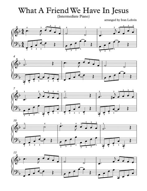 Piano Sheet Music Hymns, Piano Hymn Arrangements Free Sheet Music, Intermediate Piano Sheet Music, Christian Piano Sheet Music, What A Friend We Have In Jesus, Free Piano Sheet Music Printables, Free Piano Lessons, Music Theory Piano, Music Printables