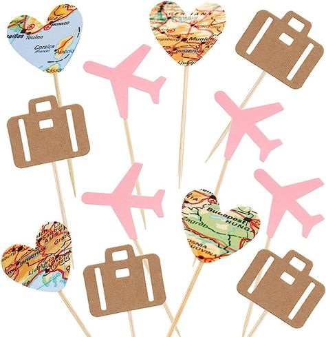 Travel Theme Party Decorations, Airplane Cupcake Toppers, Airplane Cupcakes, Blue Airplane, Travel Theme Bridal Shower, Kids Birthday Party Cake, Map Heart, Travel Baby Shower Theme, Travel Baby Showers