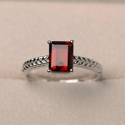 Woven Engagement Ring, Hessonite Ring, Garnet Wedding Rings, Garnet Wedding, Red Gemstone Ring, Brown Gemstone, Emerald Cut Rings, Hessonite Garnet, Sterling Silver Rings Bands