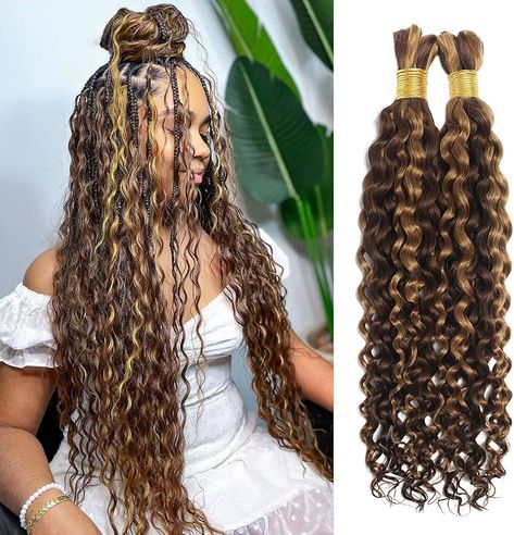 Amazon.com : Human Braiding Hair Water Wave Bulk Human Hair For Braiding No Weft Wet And Wavy Human Hair Braiding Hair Extensions For Boho Braids 2 Bundles Human Hair Per Pack 100g (16inch, 27#) : Beauty & Personal Care Human Hair Braiding Hair, Human Hair Braids, Tree Braids Hairstyles, Human Hair For Braiding, Individual Braids, Braiding Hair Extensions, Tree Braids, Hair Water, Bohemian Braids