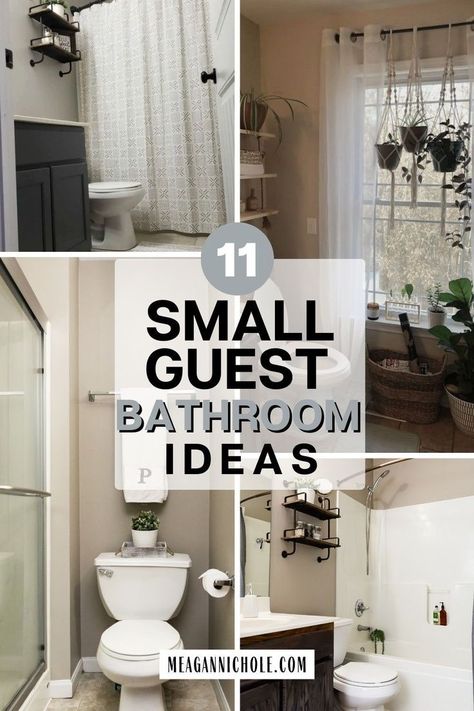 If you're looking for ways to decorate your small guest bathroom, get inspired by this list of small guest bathroom decor ideas. Maybe a small guest bathroom remodel isn't necessary! Avoid a remodel by using these budget-friendly guest bathroom decor ideas for your hall bathroom or half bath. Check out why I chose our small guest bathroom as the first room to decorate. Get all the small guest bathroom inspiration you need here at MeaganNichole.com Guest Bathroom Ideas One Sink, Classy Guest Bathroom Ideas, Guest Bathroom Ideas Simple, Guest Bath Ideas Modern, Stock Guest Bathroom, Vintage Guest Bathroom Ideas, How To Decorate A White Bathroom, Bathroom Decor Half Baths, Cozy Guest Bathroom