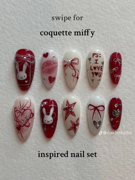 Planet Charm Nails Design, Valentines Nails With Charms, Romantic Goth Nails, Nail Ideas For Spring, Miffy Nails, Aesthetic Nail Art, Coquette Nail, Nails Girly, Princess Vibe