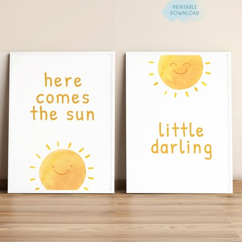 Neutral Sunshine Nursery, Sun Rug Nursery, Sunshine Nursery Decor, Here Comes The Son Nursery, Here Comes The Sun Nursery Theme, Yellow Nursery Ideas Gender Neutral, Yellow Baby Girl Nursery, Sunset Nursery Theme, Yellow Themed Bedroom