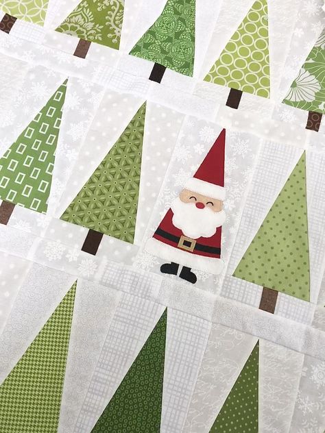 Santa in the Trees - Ahhh...Quilting Santa In The Trees Quilt Pattern, Trees Quilt, Santa Quilt, Tree Quilt Pattern, Christmas Quilting Projects, Christmas Quilt Blocks, Santa Christmas Tree, Cute Christmas Decorations, Work Christmas Party