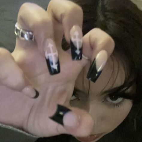 Cross Nail Designs, Nails For School, Cross Nails, Goth Nails, Y2k Nails, Nail Ring, Funky Nails, Cross Designs, Ring Ideas