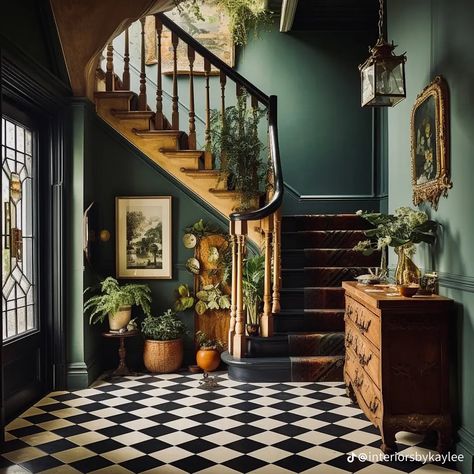 Victorian Hallway, Victorian Home Interior, Interior Design Per La Casa, Dark Home Decor, Casa Vintage, Dark Home, Modern Victorian, Green Walls, Design Del Prodotto