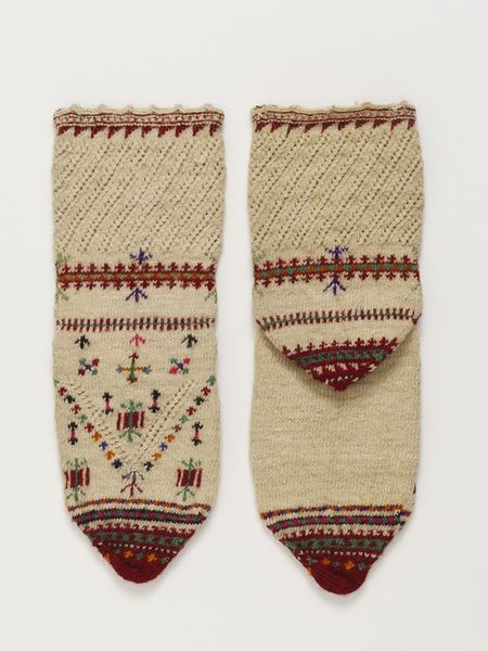 Pair of socks | V&A Search the Collections Armenia (made) Date: 1960s (made) Artist/Maker: Unknown (production) Materials and Techniques: Knitted wool Traditional Socks, Folk Design, Crochet Weaves, Textile Pattern Design, Wool Socks, Happy Socks, Beautiful Knitting, Victoria And Albert, Victoria And Albert Museum