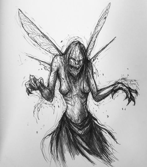 ‪#toothfairy #fantasy #horror #alternatestory #story #nightmare #fairytale #mikephillipsart #fairy #twisted #twistedart #conceptart #sketch 129/365 #conceptsketch #sketchbook #ink #visdev ‬ Girl Evil Sketch, Eldritch Fairy, Evil Witch Drawing, Dark Twisted Tattoos, Scary Fairy Drawing, Scary Fairy Tattoo, Creepy Fairies, Evil Fairy Drawing, Evil Fairy Art