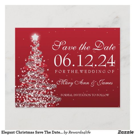 Elegant Christmas Save The Date Red Silver Announcement Postcard Christmas Save The Date, Christmas Wedding Invitations, Wedding Themes Winter, Christmas Weddings, December Wedding, Christmas Invitations, Personalized Note Cards, 2024 Wedding, Formal Invitation