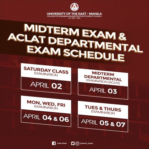 UE MNL CBASC Examination Schedules School PubMat | CLAIRE MARIE Announcement Pubmat Ideas, News Pubmat, Midterms Pubmat, Back To School Pubmat, Exam Pubmat, Announcement Poster Layout, Announcement Pubmat, Pubmat Layout, School Pubmat