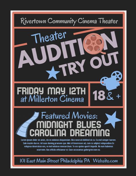 Theater try outs audition poster flyer social media template - Black Audition Poster Design, Casting Call Poster Design, Casting Call Poster, Audition Poster, Movie Audition, Theatre Production, English Ideas, Vip Card, Video Graphics