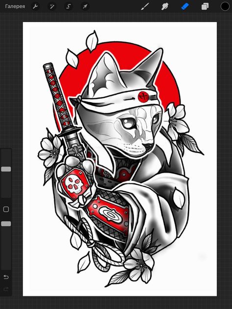 Cat Samurai Tattoo Design, Samurai Cat Tattoo Japanese Art, Animal Samurai Tattoo, Japan Cat Tattoo, Japanese Cat Tattoo, Chest Tattoo Japanese, Samurai Cat Tattoo, Tattoo Sketch Art, Japanese Tatto