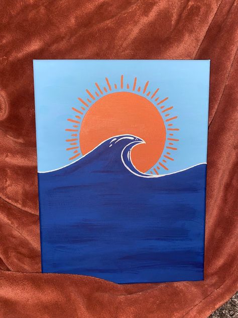 Painting ideas Cute Small Things To Paint, Summer Easy Painting Ideas, Ocean Themed Paintings Easy, Ocean Easy Painting, Summer Easy Paintings, Easy Wave Painting Simple, Easy Wave Painting, Sun Set Painting Easy, Easy Asthetic Paintings For Beginners