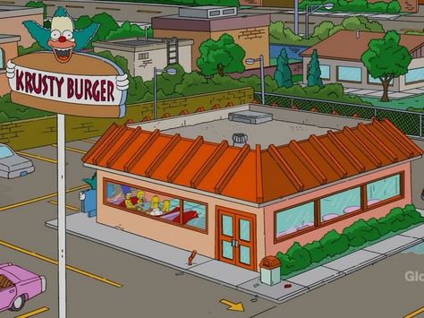 Krusty Burger, Springfield Simpsons, Springfield Tapped Out, The Simpsons Show, Clown Show, Krusty The Clown, Simpsons Drawings, Burger Places, Matt Groening