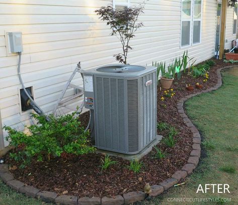 Before and After Gardening and Yard Projects Landscaping Around Ac Unit, Small Yard Landscaping Ideas, Diy Edging, Potted Plant Landscaping, Curb Appeal On A Budget, Easy Landscaping Ideas, Diy Landscaping Ideas, Mailbox Garden, Wood Walkway