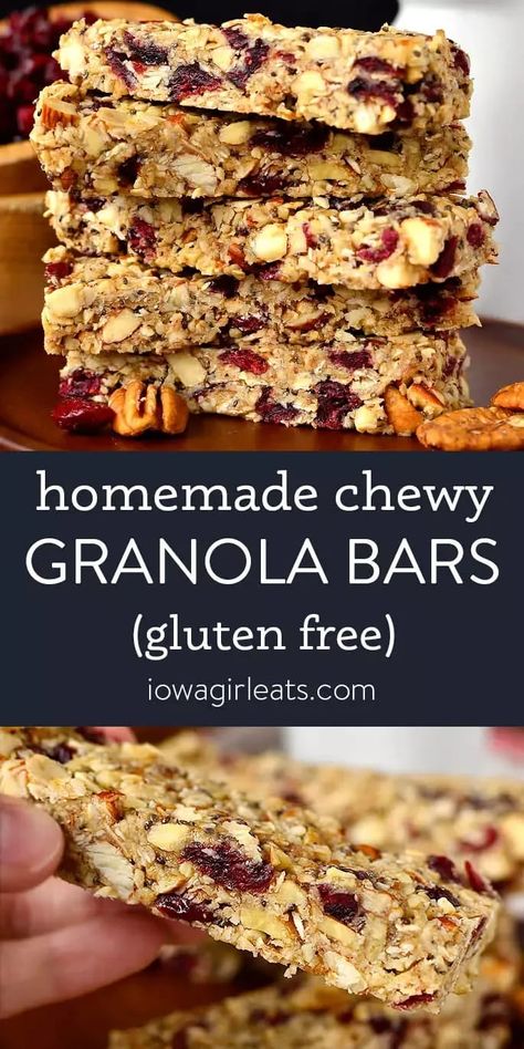 Homemade Chewy Granola Bars, Chewy Granola Bars Homemade, Gluten Free Granola Bars, Homemade Granola Bars Healthy, Bars Gluten Free, Low Sugar Snacks, Low Carb Granola, Paleo Snack, Healthy Snack Bars