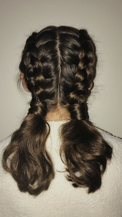 Double Braid ponies Double Braids Into Ponytail, Double Ponytail Braid, 4 Double Braided Ponytail, Braided Double Ponytails, Multiple Braid Ponytail, Double Braid Hairstyles, Braid Pony, Braided Pony, Travel Tattoos