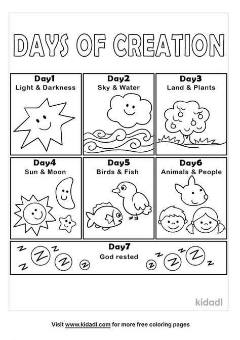 Creation Coloring Pages, 7 Days Of Creation, Creation Bible, Toddler Bible, Preschool Bible Lessons, Sunday School Coloring Pages, Bible Activities For Kids, Days Of Creation, Preschool Bible