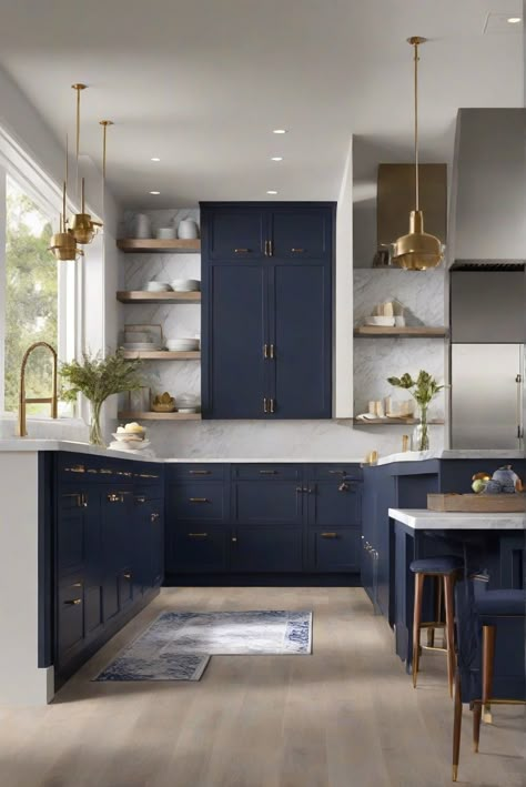 Discover how to incorporate the stunning depth of Hale Navy by Benjamin Moore into your kitchen design for a bold and timeless look in 2024. Explore now! #Ad #homedecor #homedesign #kitchen #Painthome interiorarchitecture best Wall Colors for kitchen Colors Bright Room Colors best colors combinations  Home Remodeling Modern Paint Colors 2024 Navy Kitchen Cabinets, Bright Room Colors, Benjamin Moore Kitchen, Navy Blue Kitchen Cabinets, Dark Blue Kitchens, Best Wall Colors, Kitchen Colour Combination, Navy Blue Kitchen, Color Combinations Home